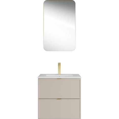 Meuble de salle de bain suspendu avec vasque à encastrer, robinet et miroir - Beige - 60 cm - ONDIL (1/5)