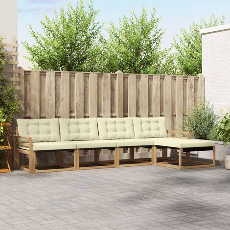 vidaXL Outdoor-Sofagarnitur mit Kissen 5 pcs Weiß und Creme (1/5)