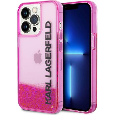Karl Lagerfeld Hülle mit flüssigem Glitzer, durchscheinend, längliches Logo - iPhone 14 Pro Max Hülle (Pink) (1/5)
