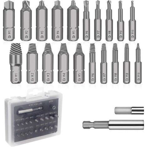 22pcs Broken Screw Extractor Kit, Broken Screw Removal Tool for 2-12mm Broken Screws or Bolts SE22 (1/4)