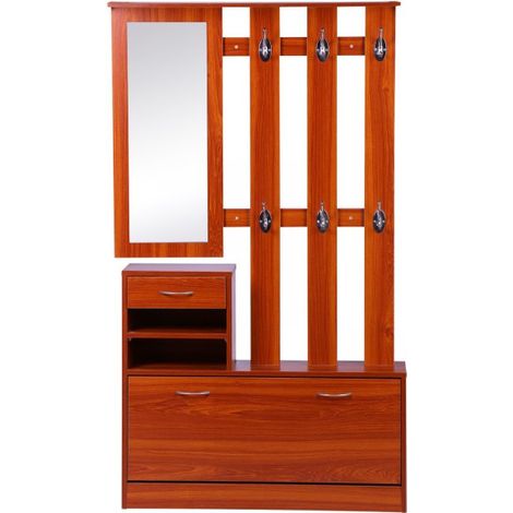 Porte-manteaux avec meuble à chaussures et miroir Bois orangé (1/5)