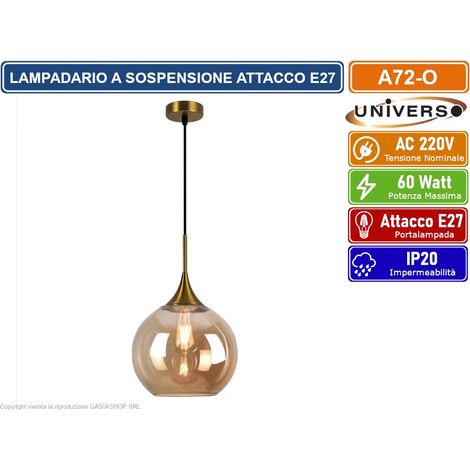 UNIVERSO A72-G LAMPADARIO A SOSPENSIONE DESIGN MODERNO CON SFERA IN VETRO AMBRATO ATTACCO E27 (1/3)