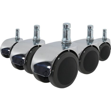 5x Design-Rollen ROLO LUX 11mm / 50mm Büro-Stuhl-Rollen für Hartböden Chrom (5er Pack) hjh OFFICE (1/5)