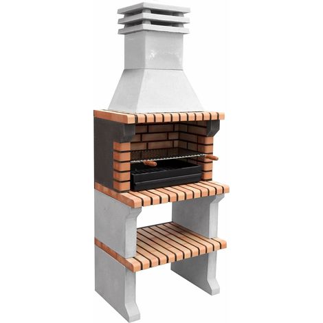 Barbecue en béton réfractaire Liz XL – 76 x 58 x 210 cm – Grille galvanisée 61x35 cm pour cuisson au bois ou charbon – Compact pour jardin, terrasse – Movelar