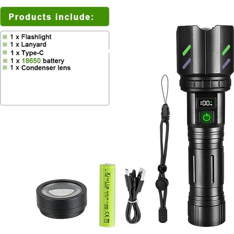 (2026 SET-C) Lampe torche ultra-puissante à allumage concentré, rechargeable en briquettes, zoom 3000 m, idéale pour le camping et les situations d'urgence en extérieur. (1/5)