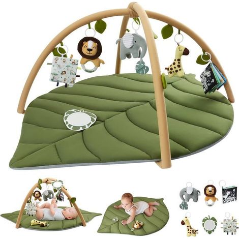Tapis éveil bébé feuille – Arche amovible, 6 jouets – Set activité enfant – Pour sol (1/5)