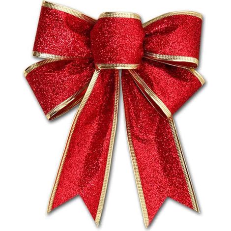 Rote Weihnachtsschleifen für die Außendekoration, große Glitzerschleife für den Weihnachtsbaum mit goldenem Glitzerrand für die Weihnachtstür, rot, 18 x 23 cm