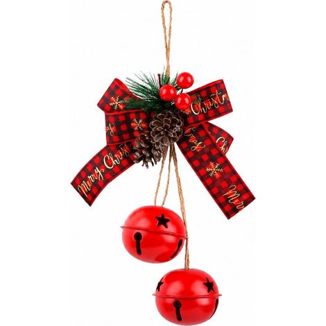 Décorations de Noël en métal avec clochettes et nœuds de baies, style champêtre, pour terrasse, porche, jardin ou mur (rouge) (1/5)