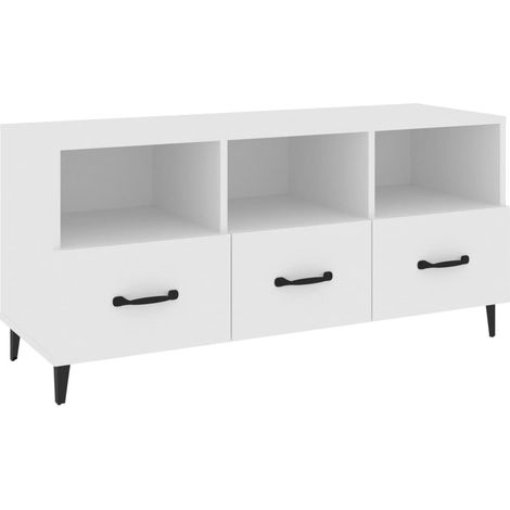 Meuble TV, Étagère TV, Meuble de Salon, Blanc 102x35x50 cm Bois d'ingénierie OIB2111E (1/5)