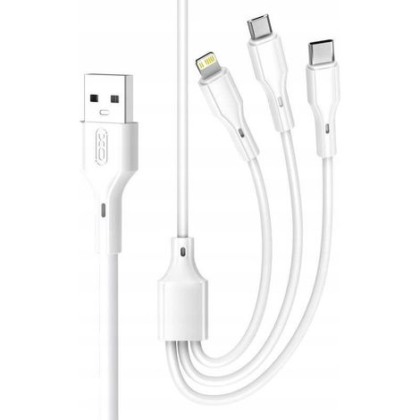 XO NB230 3-in-1-Kabel (USB + USB-C + Micro-USB + Lightning), 1,0 m, 2,4 A, weiß