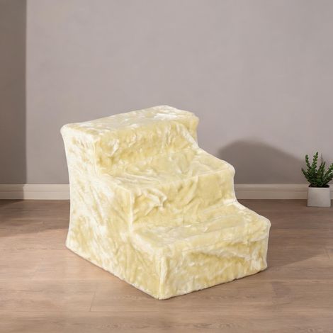 Escalier 3 marches pour animaux beige en bois et peluche (1/5)