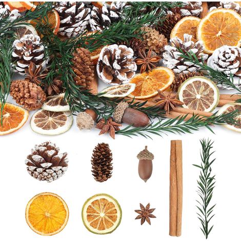 Couronne de Noël, pomme de pin naturelle, bâtons de cannelle, tranches d'orange séchées, anis étoilé, glands pour travaux manuels pour couronne de Noël, remplissage de vase, loisirs créatifs (1/5)