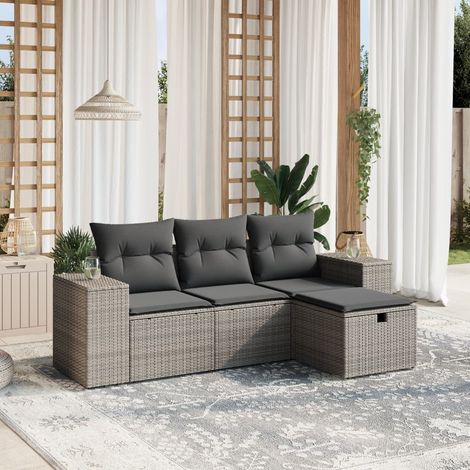 vidaXL 4 Piece Garden Sofa Set with Cushions Grey Poly Rattan (1/4)