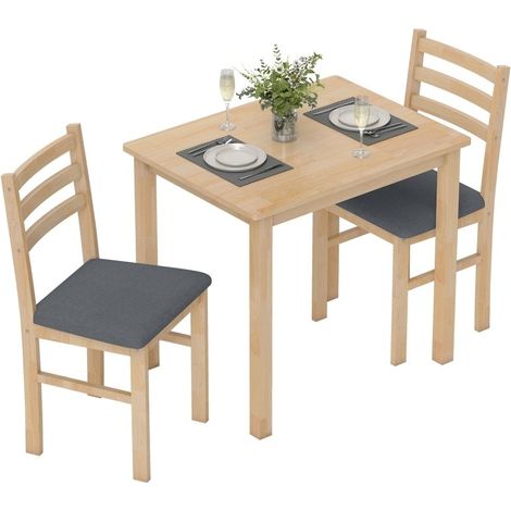 Ensemble repas 3 pièces avec 2 chaises rembourrées. Table de cuisine gain de place en MDF et finition bois naturel, idéale pour petits espaces