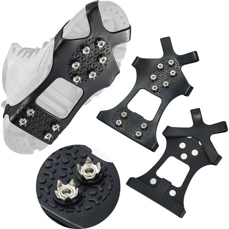 Crampons Antidérapants - 10 Pointes Acier Inoxydable - Pour Chaussures Taille 34 à 38 - Taille S - Silicone Noir (1/5)