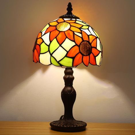 Ikodm – Lampe de table en verre teinté tournesol – Hauteur 37 cm – Douille E27 – Puissance 60W – Abat-jour unique Art Déco pour chambre et bureau (1/5)