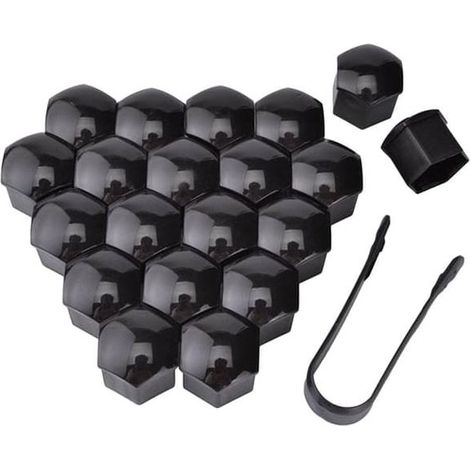 20 cache-écrous noirs pour personnalisation automobile, cache-moyeux, cache-pneus en plastique de 19 mm + outil de démontage (1/3)