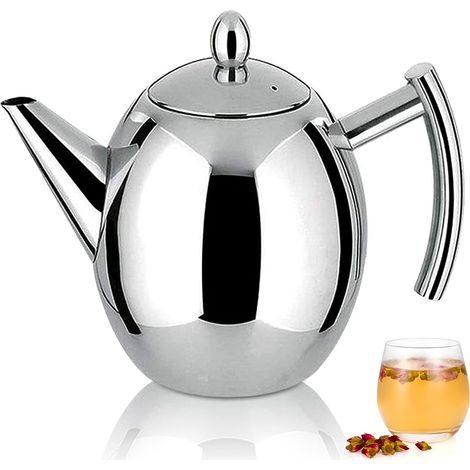 Theière inox avec infuseur 1L, Théière Bouilloire avec filtre amovible résistant à la chaleur pour thé, café (1/5)