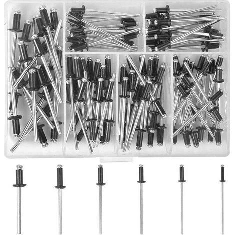 YMYNY 120Pcs Rivets Aveugles, Rivet Aveugle en Aluminium, Kit de Rivets Aveugles Noirs, Rivet en métal avec Etui de Rangement pour Meubles pour Riveter des Pistolets Manuels Électriques, M2.4/M3.0/M3.