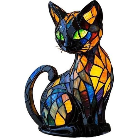 1pcs Lampe À Vitrail D'animaux - Lampe De Chat En Vitrail Vintage Table De Chevet D'animaux À La Main À La Main Lumière De Nuit (1/5)