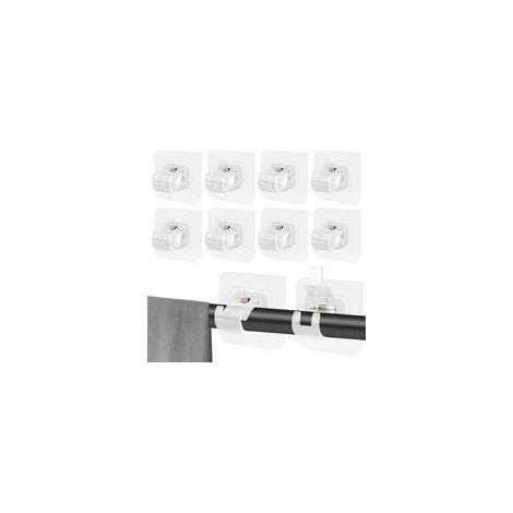 10 Pièces Support Tringle Rideaux Sans Percage,Supports de Tringle Auto Adhésifs Transparent,Support AméLioré Rideaux,Sans Percage Support Crochets pour la Maison, la Salle de Bain (1/4)