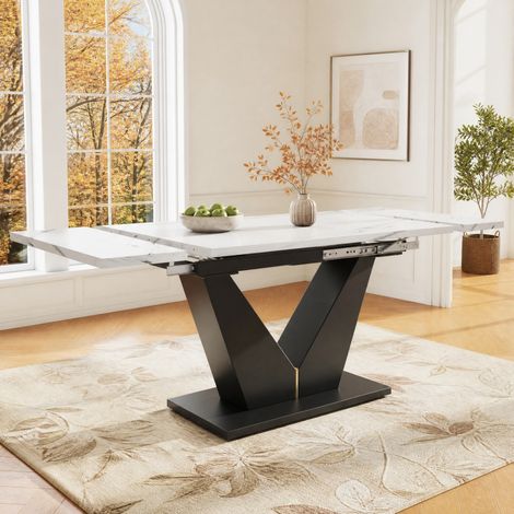 Tavolo da pranzo allungabile 99-159 x 75 x 75 cm, piano effetto marmo bianco DESVIAE (1/5)