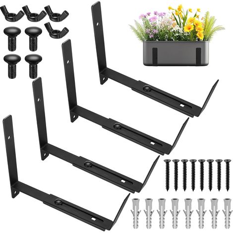 Lot de 4 supports de jardinière réglables de 15 à 30 cm pour rebord de fenêtre, balcon, balustrade, support de suspension extérieur pour clôture, balcon, terrasse