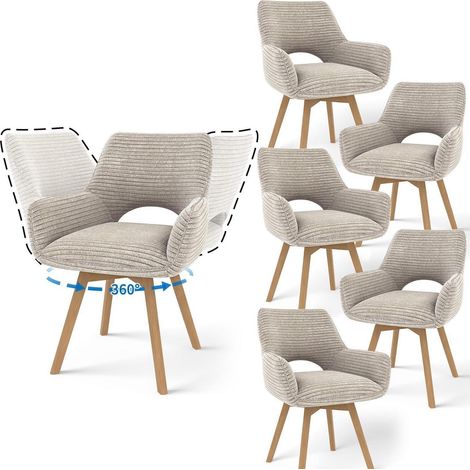 6er Set Drehstühle mit Armlehnen, Cord, Taupe, Holzbeine (1/5)