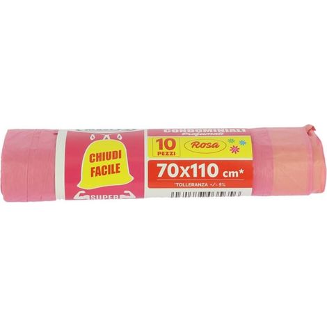 MAURY'S SACCHETTI PATTUMIERA ROSA 70X110 DA 10PZ CON CHIUDI FACILE