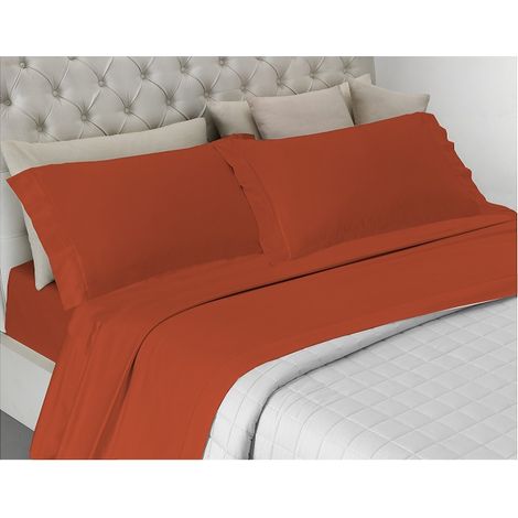 Completo letto , prodotto in italia a tinta unita totalmente in cotone Singolo e Matrimoniale Arancio - Singolo