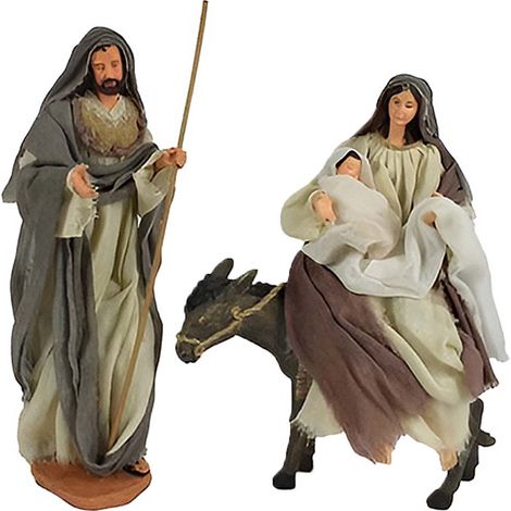 Natività in Tessuto 33cm  Maria con Bambino Gesù su Asinello e San Giuseppe Decorazione Natalizia sacra famiglia di natale elegante e raffinata