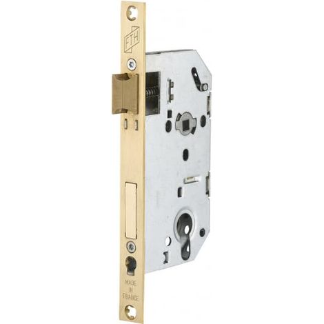 Serrure Encastrable SE 50 - Têtière Bouts Carrés Laitonnée - Système de Retournement - Coffre Acier - Fermeture à Deux Tours - Axe 50 mm - Laiton Émerisé (1/5)