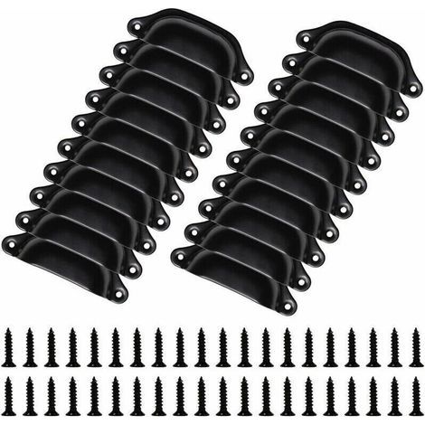 Un ensemble de 20 poignées de meubles vintage de 98 mm - boutons en forme de coquillage pour tiroirs et armoires - avec vis, noires. (1/4)