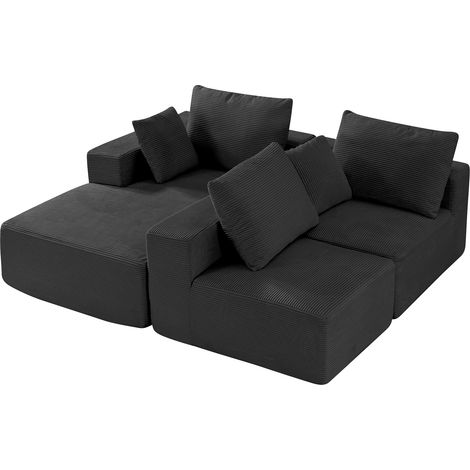 Mophorn Modular Sectional Sofa, L-Shaped Sofa with Chaise, Comfortable Sectional Couch Featuring High-Density Sponge and Corduroy Upholstery, Includes Cushions for Living Room or Bedroom, Black (1/5)