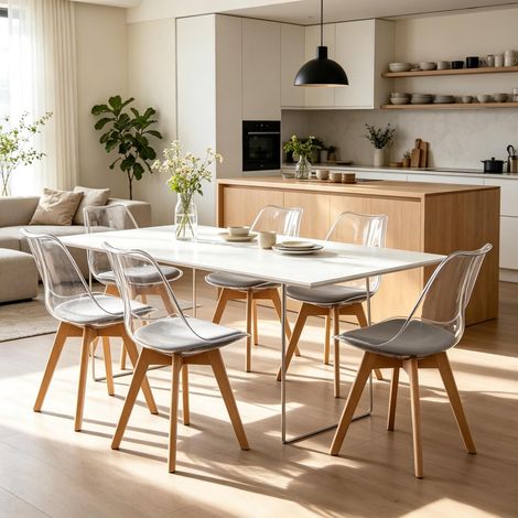 Lot de 6 chaises de salle à manger au design moderne, cadre en bois robuste, chaises de salon à l'esthétique unique, ensemble de chaises confortable pour aménager votre espace repas (1/5)