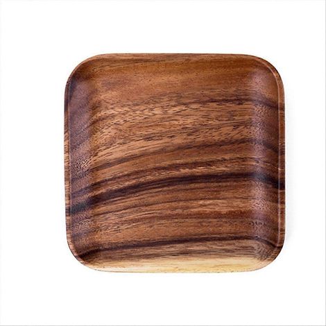 Walnut bois Plates carré bois Snack assiette Cake Dessert fruit (1/5)