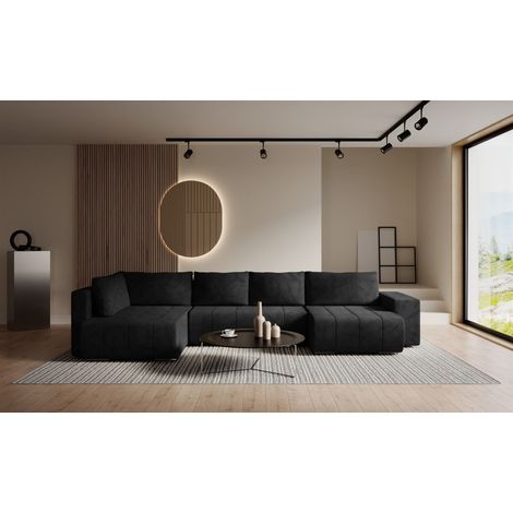 Wohnlandschaft Schlafsofa ARMANDA in Stoff Blur Schwarz langer Schenkel Links