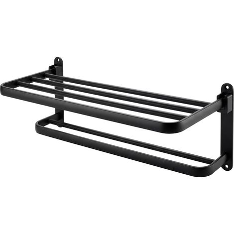 Levede Towel Holder with 2 Bars Wall Mounted No Drill Bathroom Shelf Black
