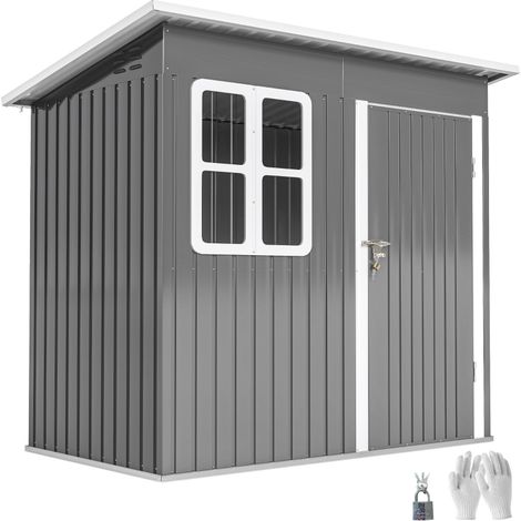 Abri de jardin gris en acier 221×133×190 cm, cabanon avec fenêtre et porte fermable pour terrasse et extérieur (1/5)