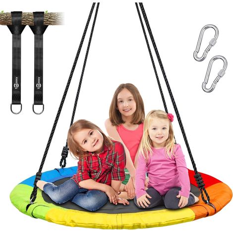 NOLUXA Balançoire de Jardin pour Enfants, capacité maximale 150 kg, diamètre 100cm, siège Rond,(Coloré) (1/5)