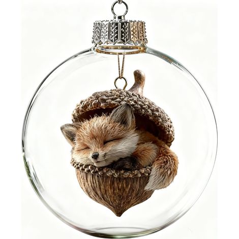 Boule à neige lumineuse transparente en acrylique, décoration de Noël à suspendre au sapin avec un adorable chat de dessin animé, cadeau idéal pour les fêtes. (1/5)