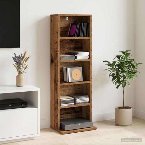 vidaXL Cabinet para CDs Madera envejecida 33 x 23,5 x 97,5 cm (1/5)
