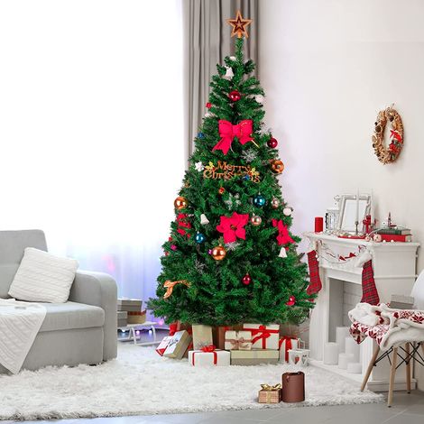 Hofuton Sapin de Noël Artificiel de 180 cm avec 640 Branches Décoration de Noël Réutilisable( Avec des décorations, telles que des bandes lumineuses, des flocons de neige, des arcs, etc.) (1/5)