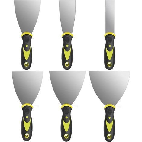 Set of 6 Putty Knives, Stainless Steel Blade, Ergonomic TPR Handle, For Wall Repair and Painting (1/5)