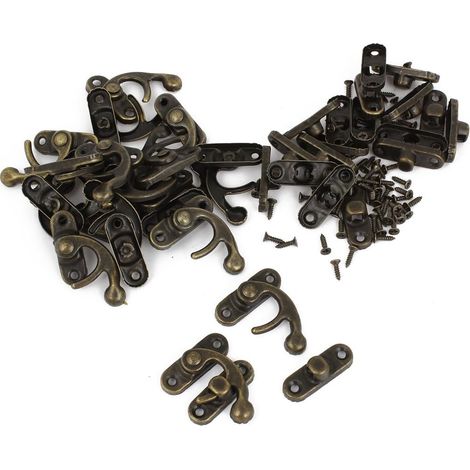 sourcing map 20 Pièces Crochets à Loquet Gauche Décoration Boîte en Bois Antique Ton Argenté