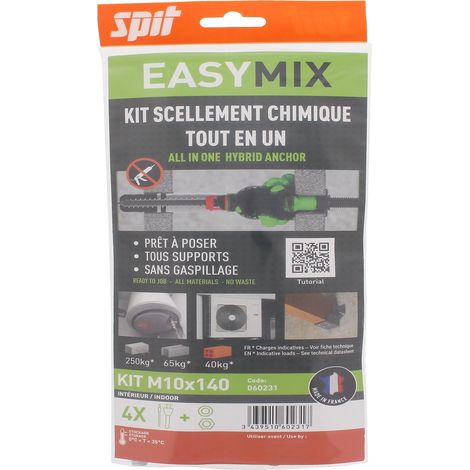 Spit – Cheville EASYMIX M10x140/30 blister de 4 – Support compatible scellement chimique – Système mécano-chimique pour matériaux creux
