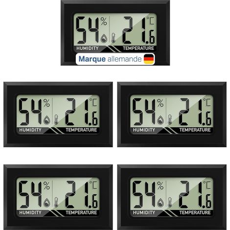 Mini-Thermometer-Hygrometer – 5er-Pack – Kompaktes Kunststoffgehäuse – Misst Temperatur und Luftfeuchtigkeit – Für Zuhause, Gewächshaus, Inkubator – Schwarz, 46 x 47 mm (1/5)