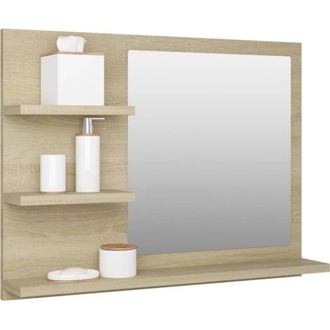 Badezimmer-Spiegelschrank, Badezimmerschränke mit Spiegel, moderner Stauraum für das Badezimmer, 60 x 10,5 x 45 cm, Sonoma-Eiche (1/5)