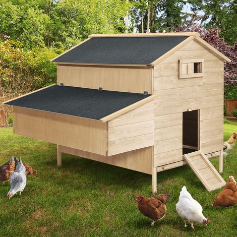 Gallinero y conejera de madera XXL con nido y cajón para excrementos, para 6 gallinas