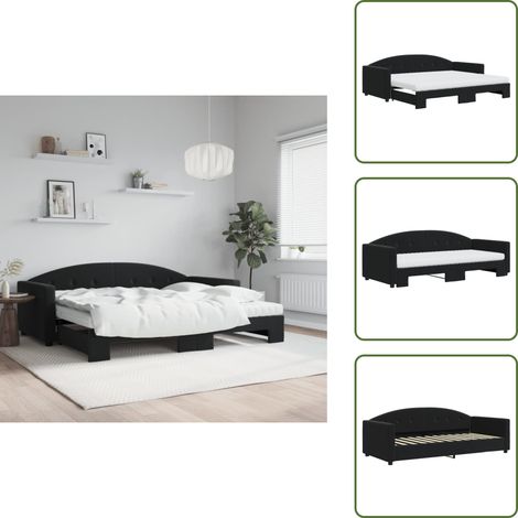 The Living Store Tagesbett Ausziehbar mit Matratzen Schwarz 90x200 cm Samt - Sofa - Schlafsofa - Gästebett - Tagesbett - Doppelbett (1/5)